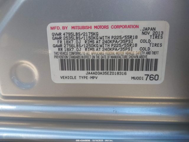 2014 MITSUBISHI OUTLANDER JA4AD3A35EZ018316 Photo 8