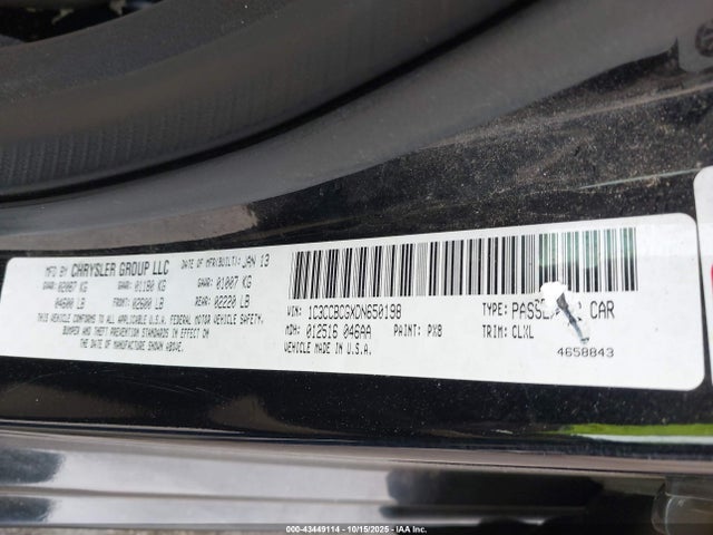 Aukcja sprzedaży 2013 Chrysler 200 Limited, vin: 1C3CCBCGXDN650198, numer aukcji: 43449114
