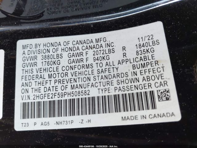 2023 HONDA CIVIC 2HGFE2F59PH508582 Photo 8