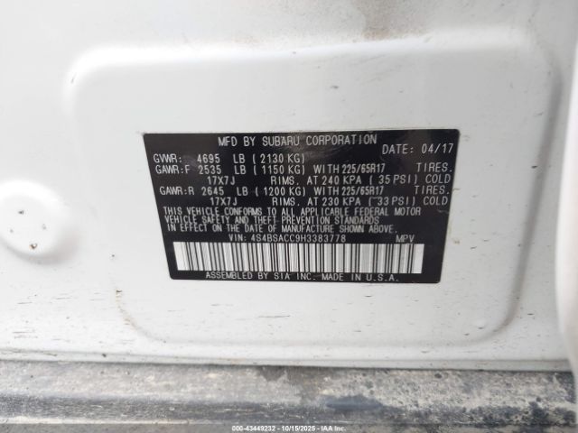 2017 SUBARU OUTBACK 4S4BSACC9H3383778 Photo 8