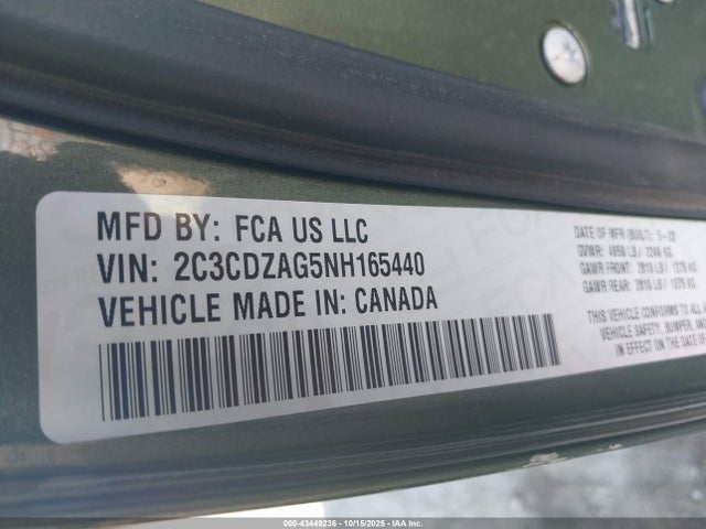 43449236 :رقم المزاد ، 2C3CDZAG5NH165440 vin ، 2022 Dodge Challenger Sxt مزاد بيع