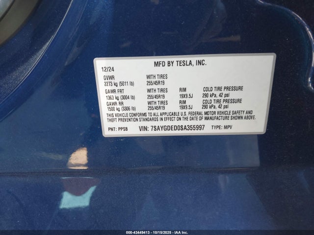 2025 TESLA MODEL Y 7SAYGDED0SA355997 Photo 8