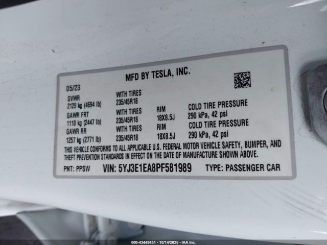 2023 TESLA MODEL 3 5YJ3E1EA8PF581989 Photo 8