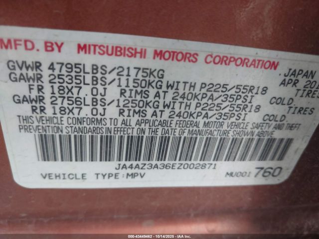 2014 MITSUBISHI OUTLANDER JA4AZ3A36EZ002871 Photo 8