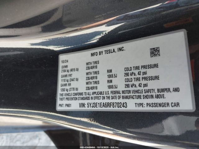 2024 TESLA MODEL 3 5YJ3E1EA6RF870243 Photo 8