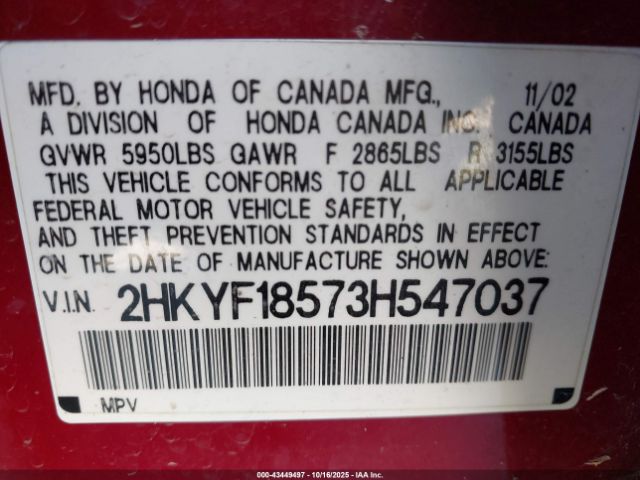 2003 HONDA PILOT 2HKYF18573H547037 Photo 8
