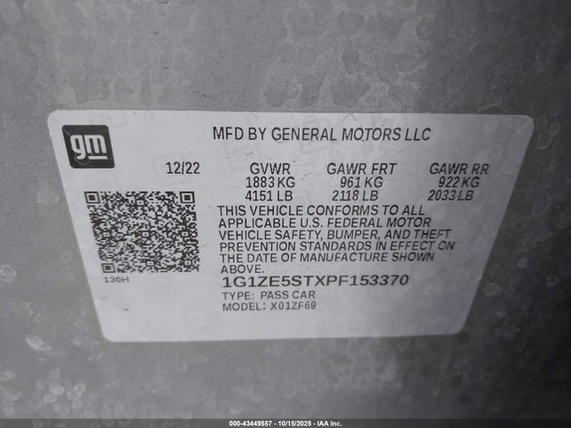 1G1ZE5STXPF153370 Chevrolet Malibu Fwd 2lt