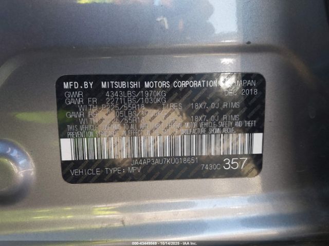 2019 MITSUBISHI OUTLANDER SPORT JA4AP3AU7KU018651 Photo 8