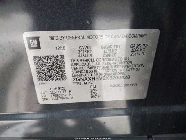 2019 CHEVROLET EQUINOX 2GNAXHEV0K6200428 Photo 8