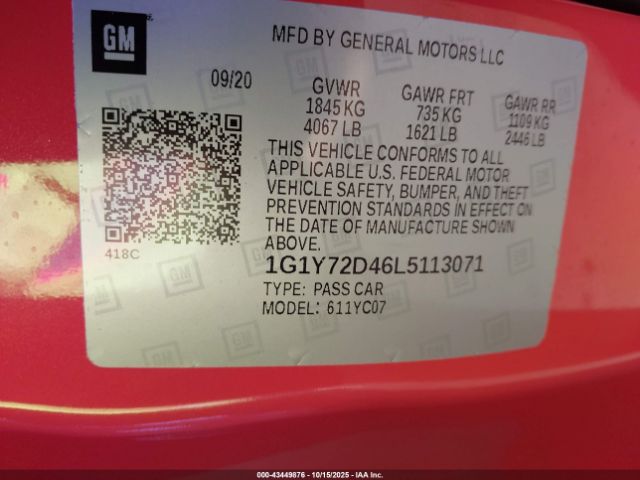 2020 CHEVROLET CORVETTE STINGRAY 1G1Y72D46L5113071 Photo 8