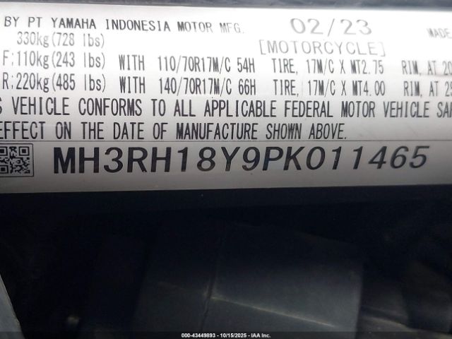 2023 YAMAHA YZFR3 MH3RH18Y9PK011465 Photo 9