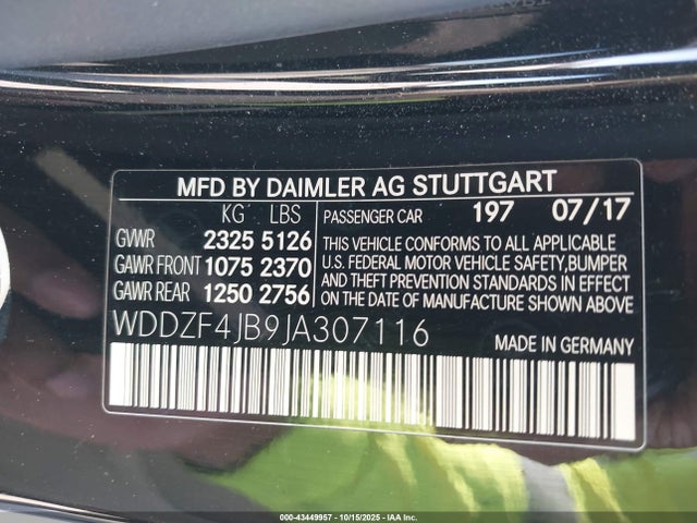 2018 Mercedes-benz E 300 მანქანა იყიდება აუქციონზე, vin: WDDZF4JB9JA307116, აუქციონის ნომერი: 43449957