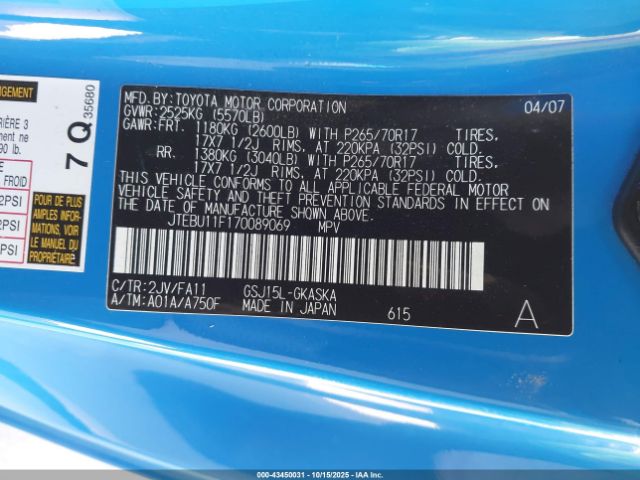 2007 TOYOTA FJ CRUISER JTEBU11F170089069 Photo 8