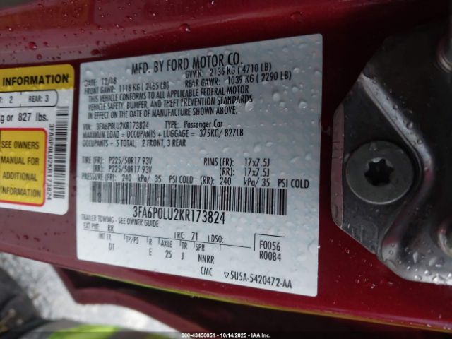 2019 FORD FUSION HYBRID 3FA6P0LU2KR173824 Photo 8