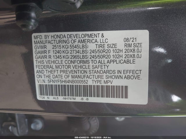 2022 HONDA PILOT 5FNYF5H64NB000552 Photo 8