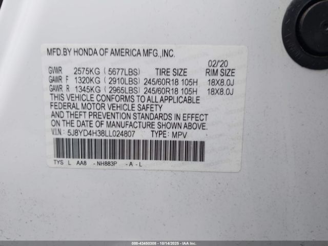 2020 ACURA MDX 5J8YD4H38LL024807 Photo 8