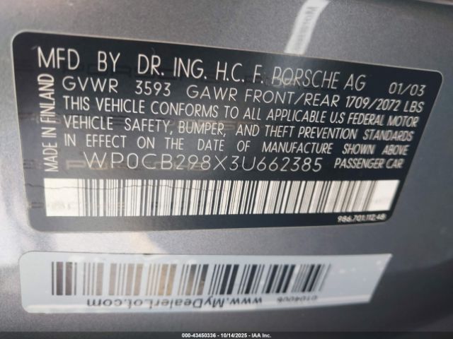 2003 PORSCHE BOXSTER WP0CB298X3U662385 Photo 8