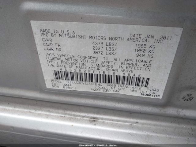 2011 MITSUBISHI GALANT 4A32B2FF1BE018648 Photo 8