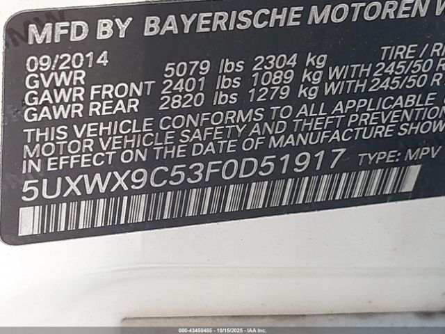 2015 BMW X3 5UXWX9C53F0D51917 Photo 8