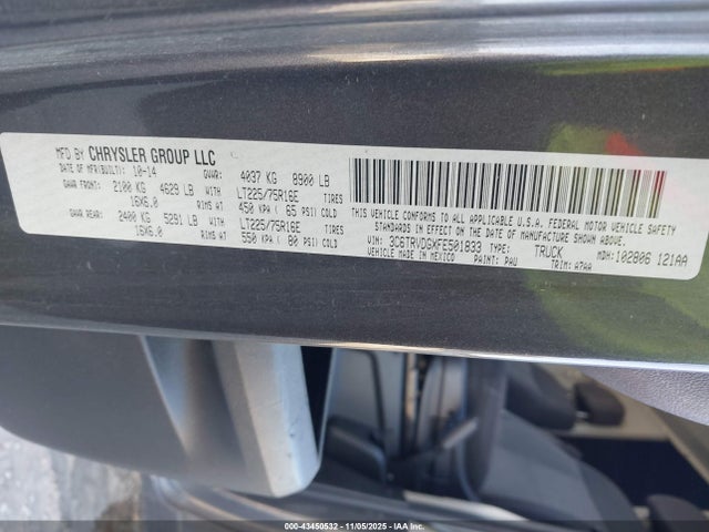 Продажа на аукционе авто 2015 Ram Promaster 2500 High Roof, vin: 3C6TRVDGXFE501833, номер лота: 43450532