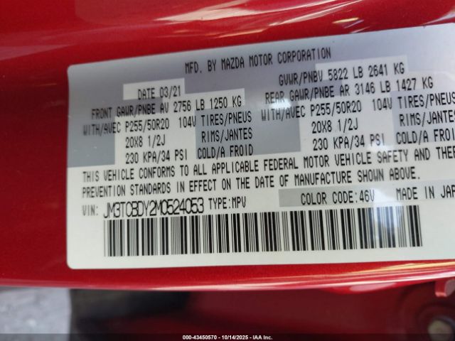 2021 MAZDA CX-9 JM3TCBDY2M0524053 Photo 8