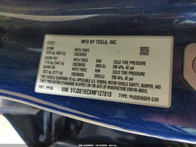2022 TESLA MODEL 3 5YJ3E1ECXNF127810 Photo 8