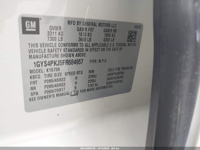 2015 CADILLAC ESCALADE 1GYS4PKJ5FR684957 Photo 8