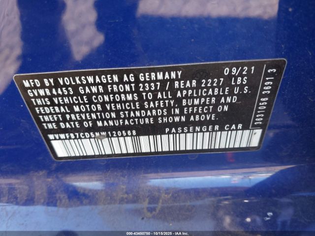 2022 VOLKSWAGEN GOLF R WVWFB7CD5NW120568 Photo 8