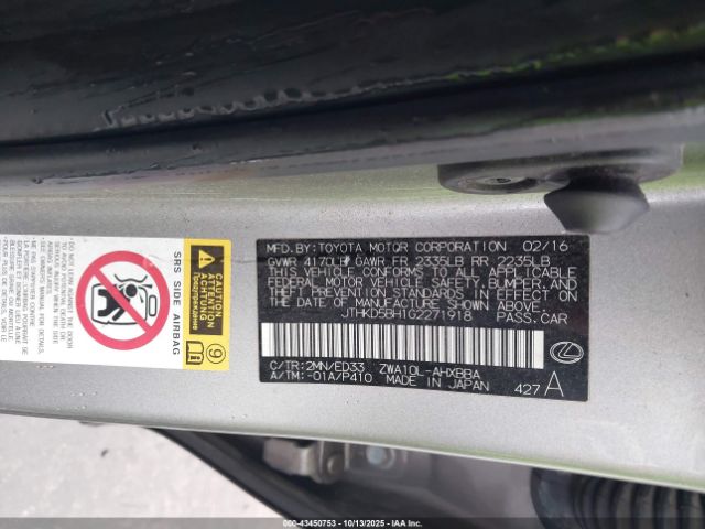 2016 LEXUS CT 200H JTHKD5BH1G2271918 Photo 8