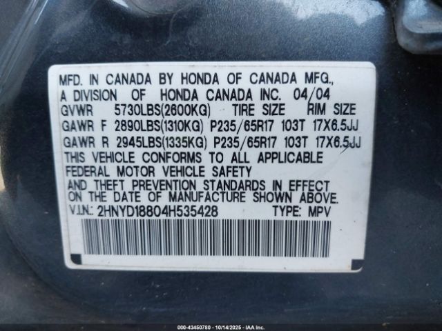 2004 ACURA MDX 2HNYD18804H535428 Photo 8