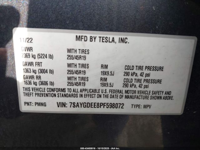 2023 TESLA MODEL Y 7SAYGDEE8PF598072 Photo 8