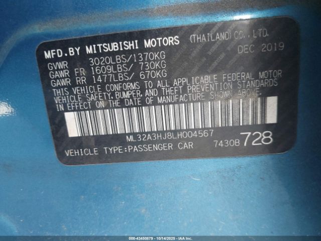 2020 MITSUBISHI MIRAGE ML32A3HJ8LH004567 Photo 8