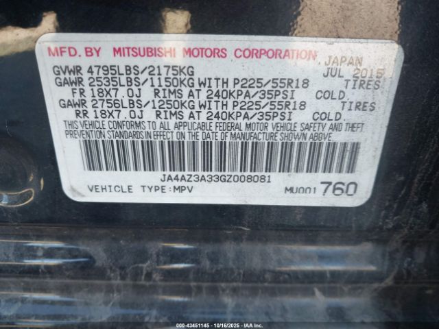 2016 MITSUBISHI OUTLANDER JA4AZ3A33GZ008081 Photo 8