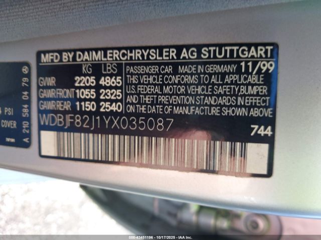 2000 MERCEDES-BENZ E 320 WDBJF82J1YX035087 Photo 8