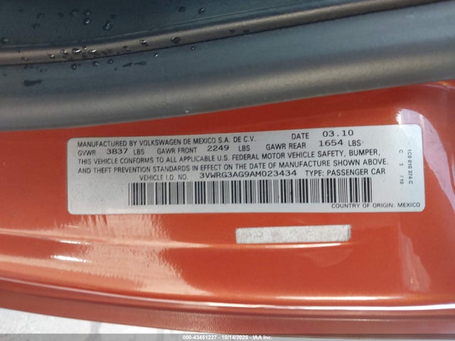 Продаж на аукціоні авто 2010 Volkswagen New Beetle 2.5l Red Rock Edition, vin: 3VWRG3AG9AM023434, номер лоту: 43451227