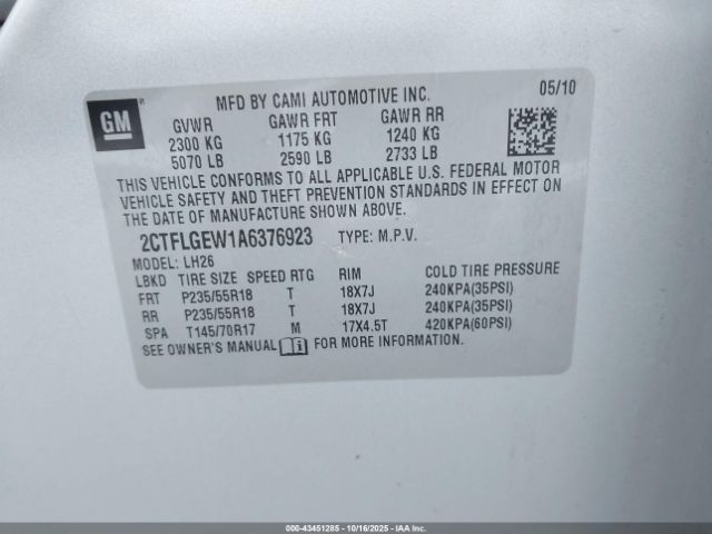 2010 GMC TERRAIN 2CTFLGEW1A6376923 Photo 8