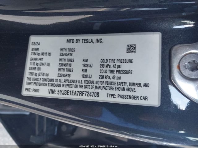 2024 TESLA MODEL 3 5YJ3E1EA7RF724708 Photo 8