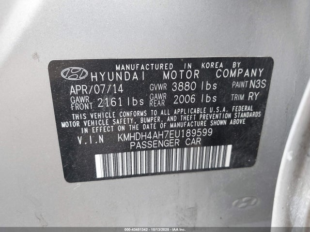 KMHDH4AH7EU189599 Hyundai dohc gdi nu