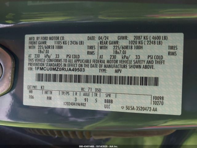 2024 FORD ESCAPE 1FMCU0MZ0RUA49503 Photo 8