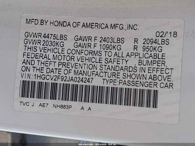 Honda Accord Touring 2.0t 2018 1HGCV2F92JA024247 Image 9