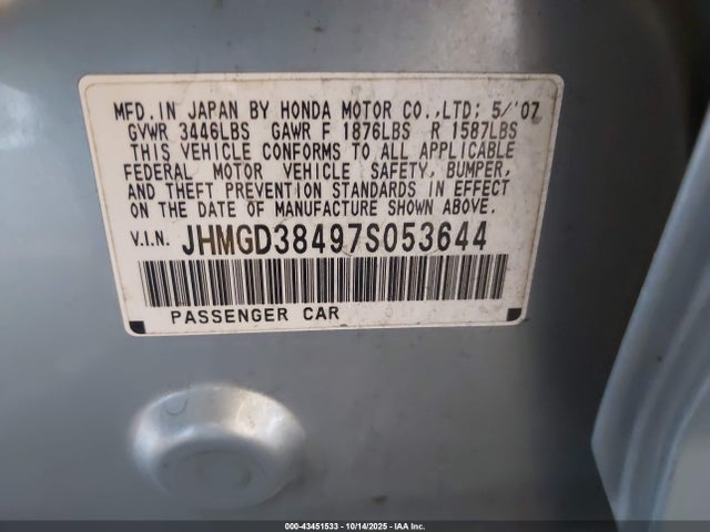 Aukcja sprzedaży 2007 Honda Fit, vin: JHMGD38497S053644, numer aukcji: 43451533