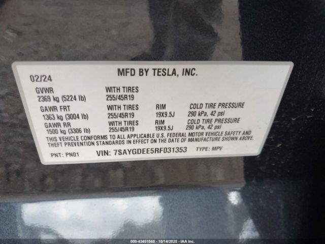 2024 TESLA MODEL Y 7SAYGDEE5RF031353 Photo 8