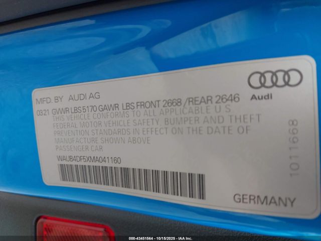 2021 AUDI S5 SPORTBACK WAUB4DF5XMA041160 Photo 8