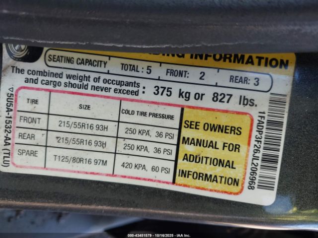 2018 FORD FOCUS 1FADP3F26JL206968 Photo 8