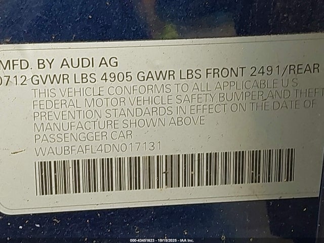 2013 AUDI A4 WAUBFAFL4DN017131 Photo 8