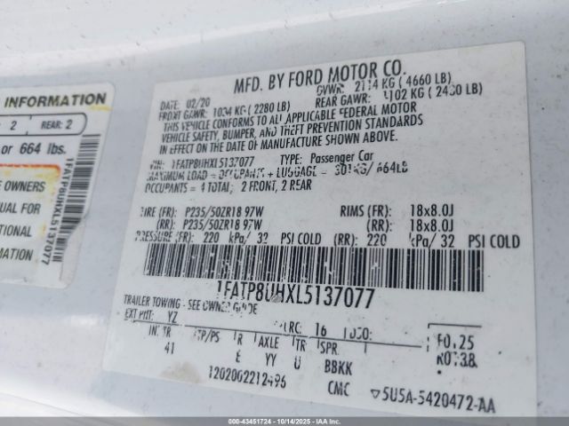 2020 FORD MUSTANG 1FATP8UHXL5137077 Photo 8