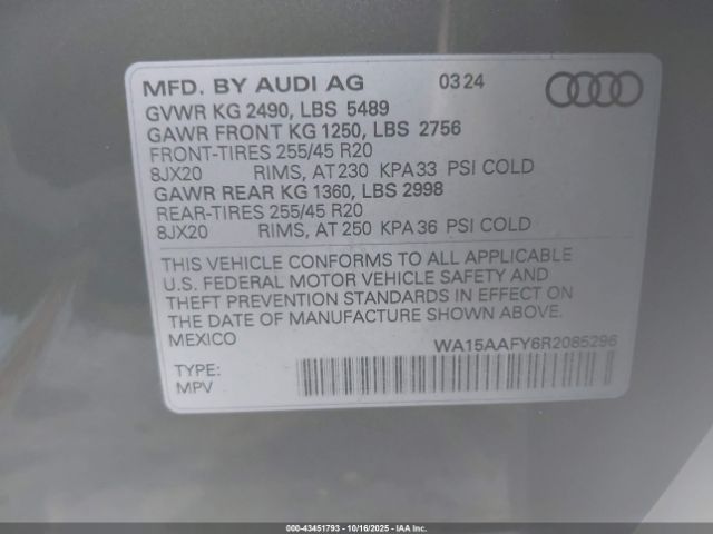 2024 AUDI Q5 SPORTBACK WA15AAFY6R2085296 Photo 8