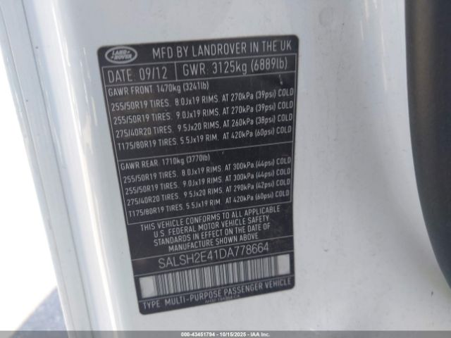 2013 LAND ROVER RANGE ROVER SPORT SALSH2E41DA778664 Photo 8