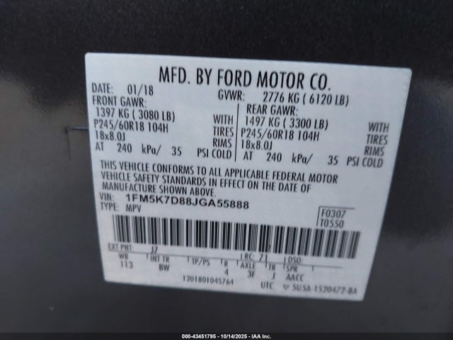 1FM5K7D88JGA55888 Ford EXPLORER XLT