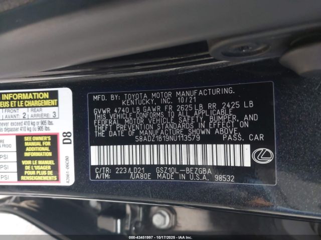 2022 LEXUS ES 350 58ADZ1B19NU113579 Photo 8